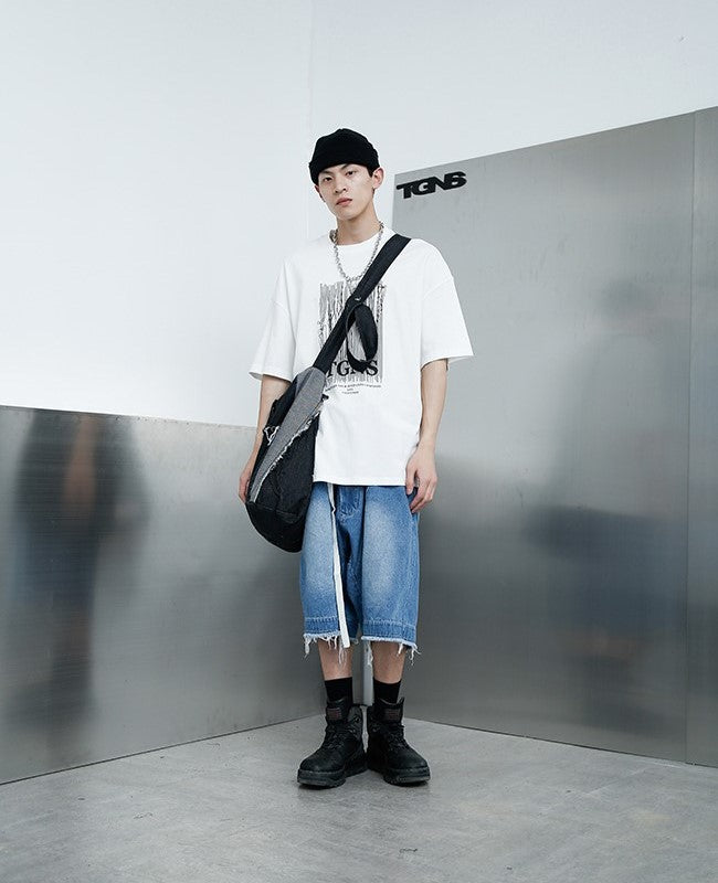 TGNS Distressed Washed Denim Messenger Bag