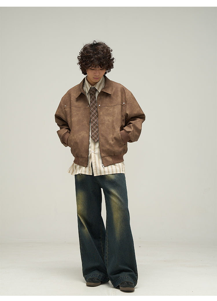 WLNEXT Vintage-Inspired Distressed Faux Leather Jacket