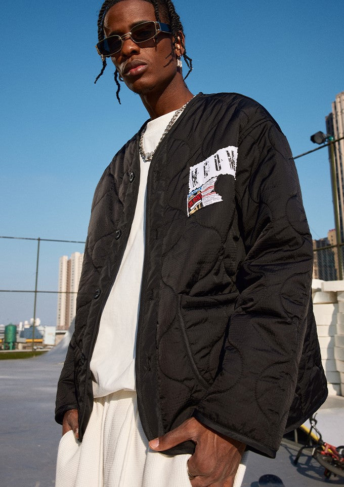 MEDM Quilted Jacket with Patched Flyer Design