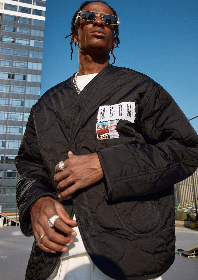 MEDM Quilted Jacket with Patched Flyer Design