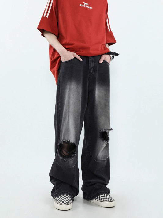 MRNEARLY Distressed Vintage Wash Denim Jeans