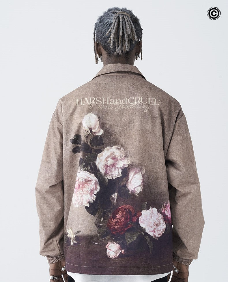 Bold and Edgy Painted Floral Windbreaker Jacket