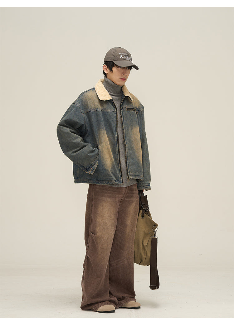 Faded Denim Jacket with Cozy Faux Fur Lining