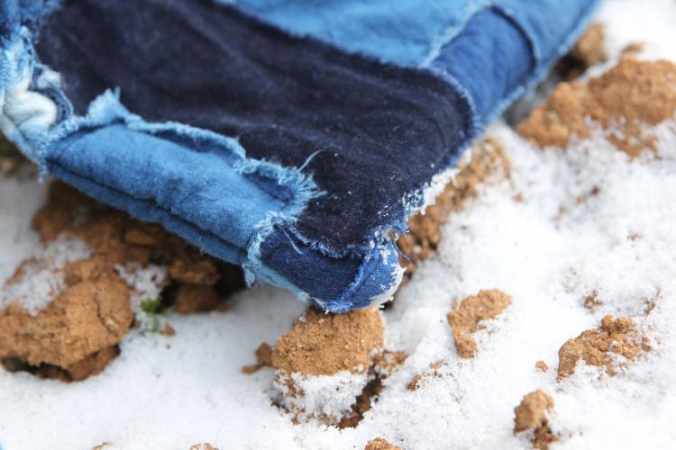 Denim Scarf with Indigo Patchwork Design