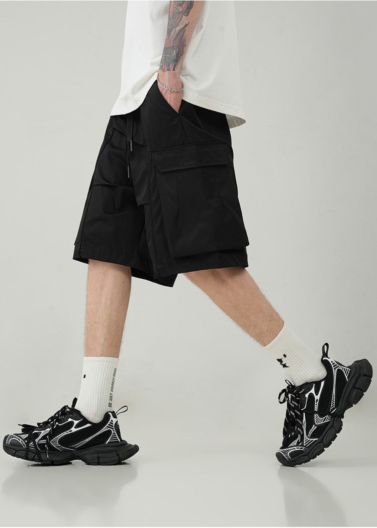 BJHG Drawstring Cargo Shorts with Pleated Design