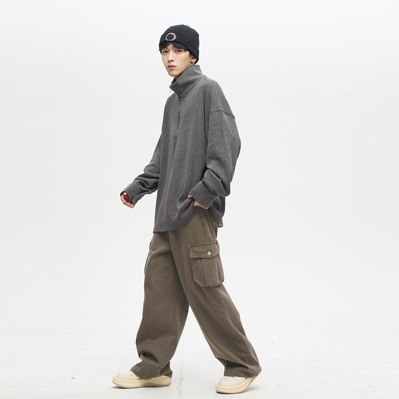 77F7GHT Ribbed Fleece Jacket with Quarter Zip