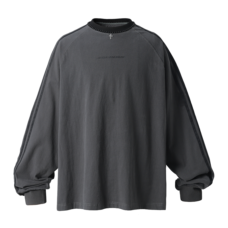 JHYQ Long Sleeve Silver Beaded Cross Top