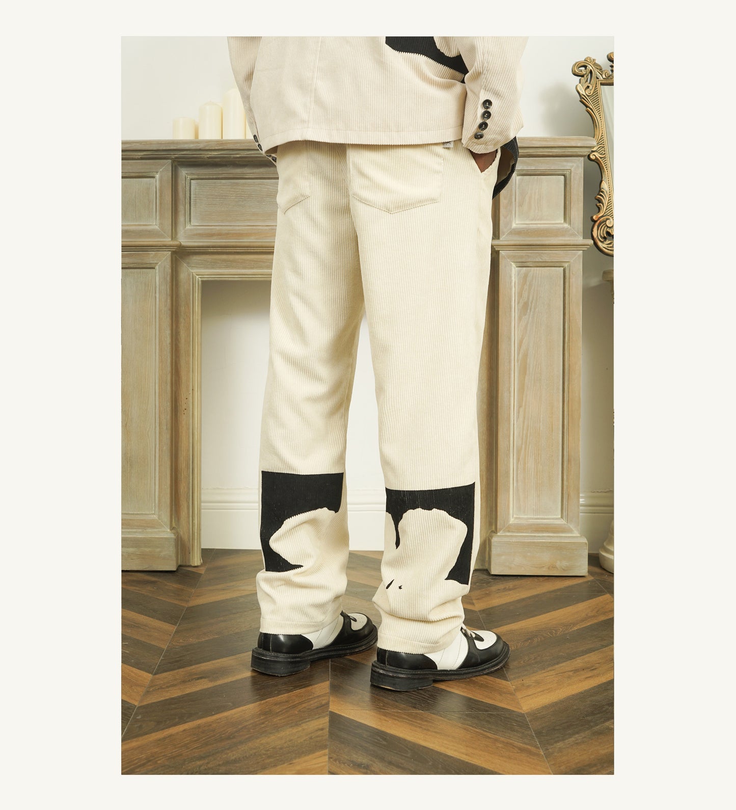 Two-Tone Flower Corduroy Pants - Empty Reference