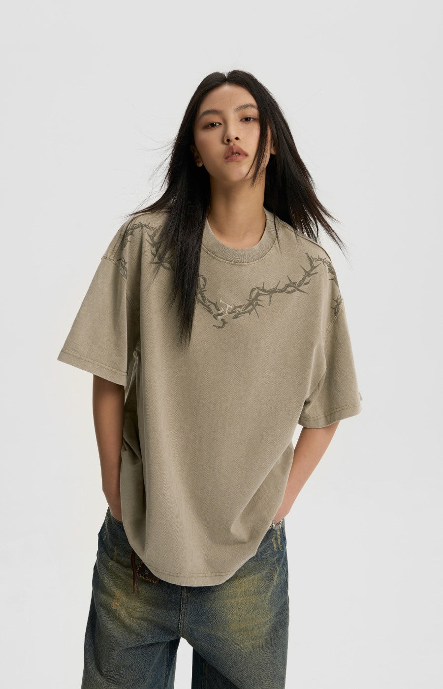 JHYQ Thorn Design Collar T-Shirt