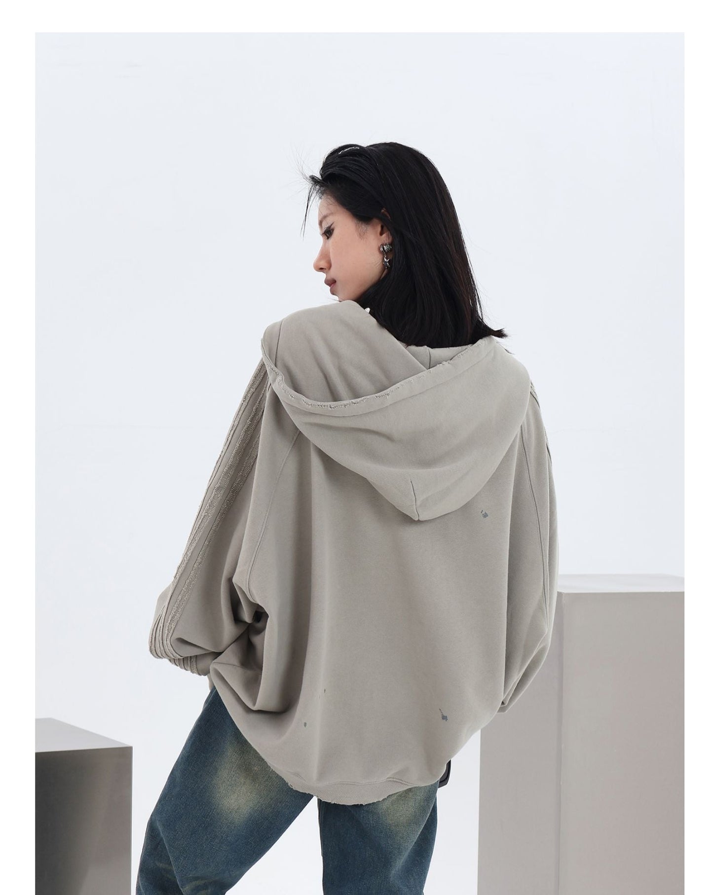 JUMPNEXT Distressed Striped Zip-Up Jacket