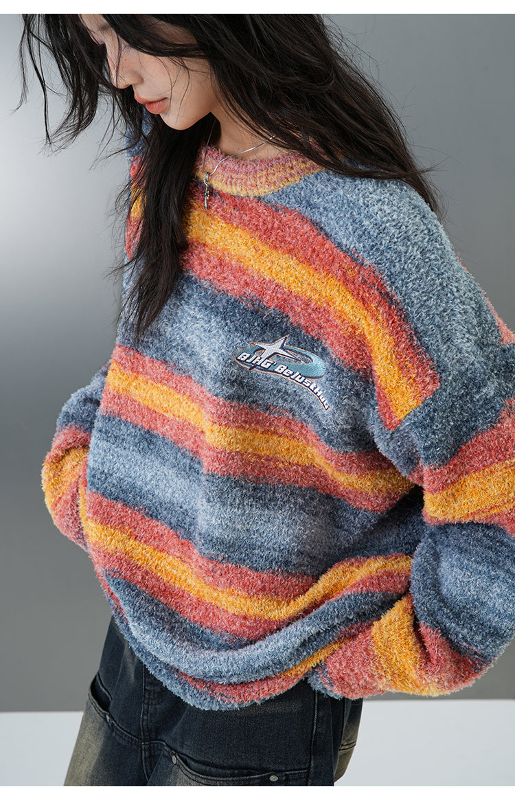BJHG Striped Sweater with Contrast Paint Design