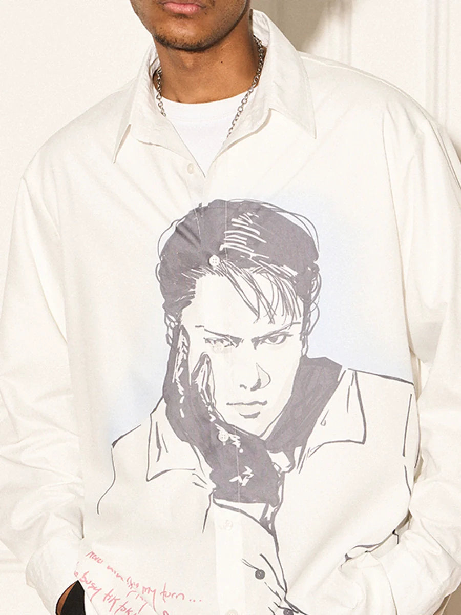 Reverse Irony Long Sleeve Button-Up Portrait Shirt