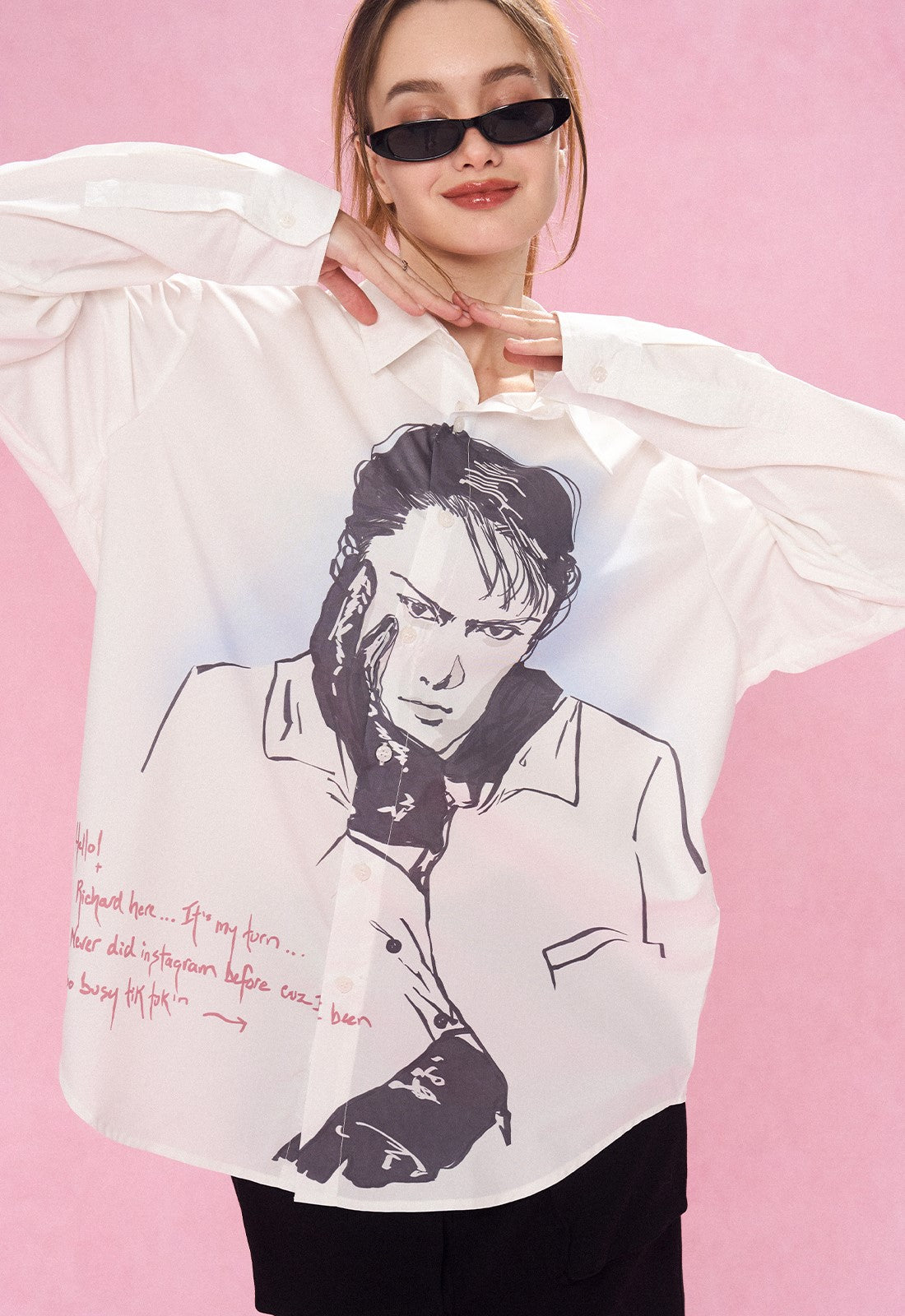 Reverse Irony Long Sleeve Button-Up Portrait Shirt