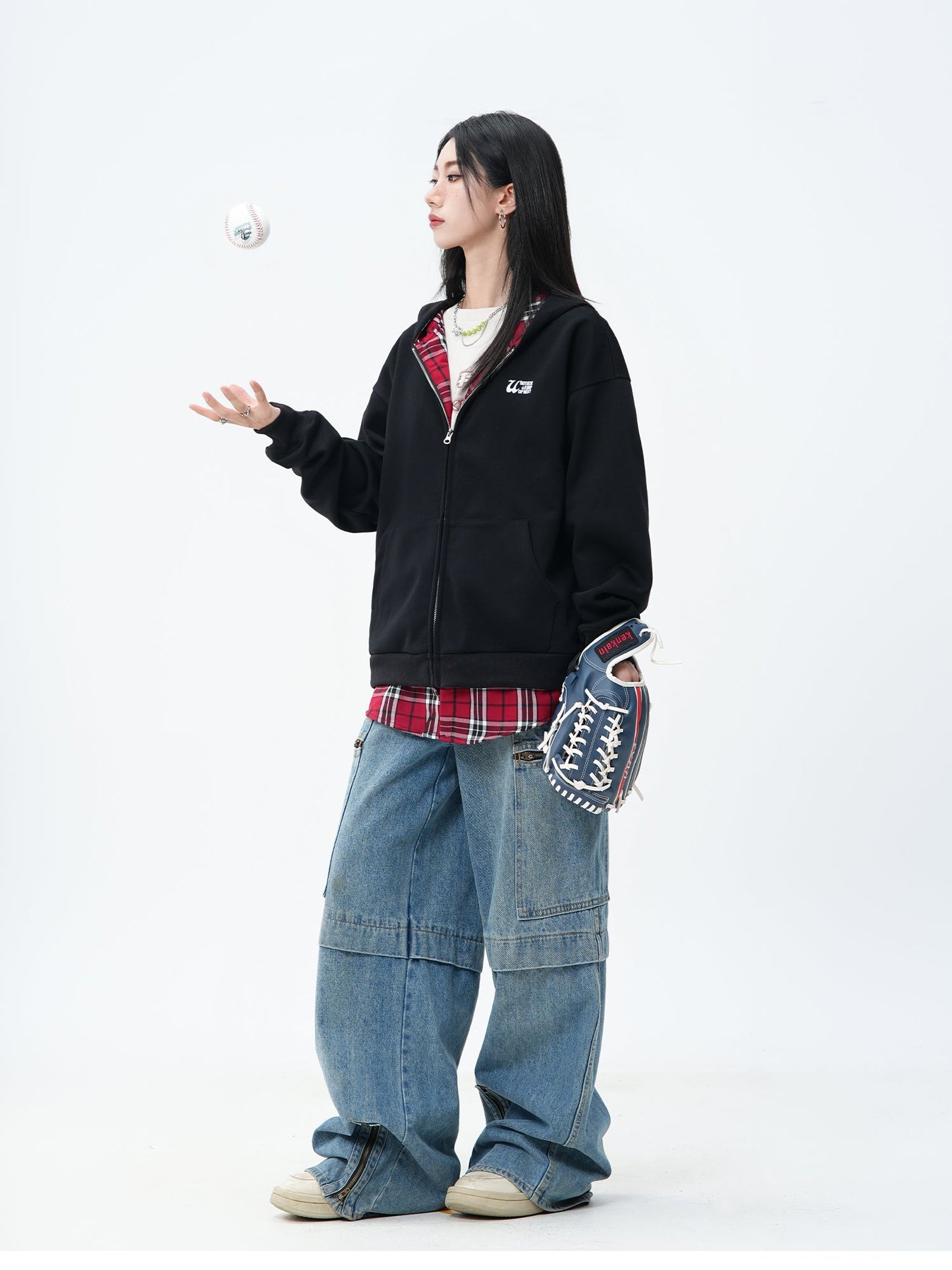 JUMPNEXT Plaid Layered Zip-Up Jacket with Lining