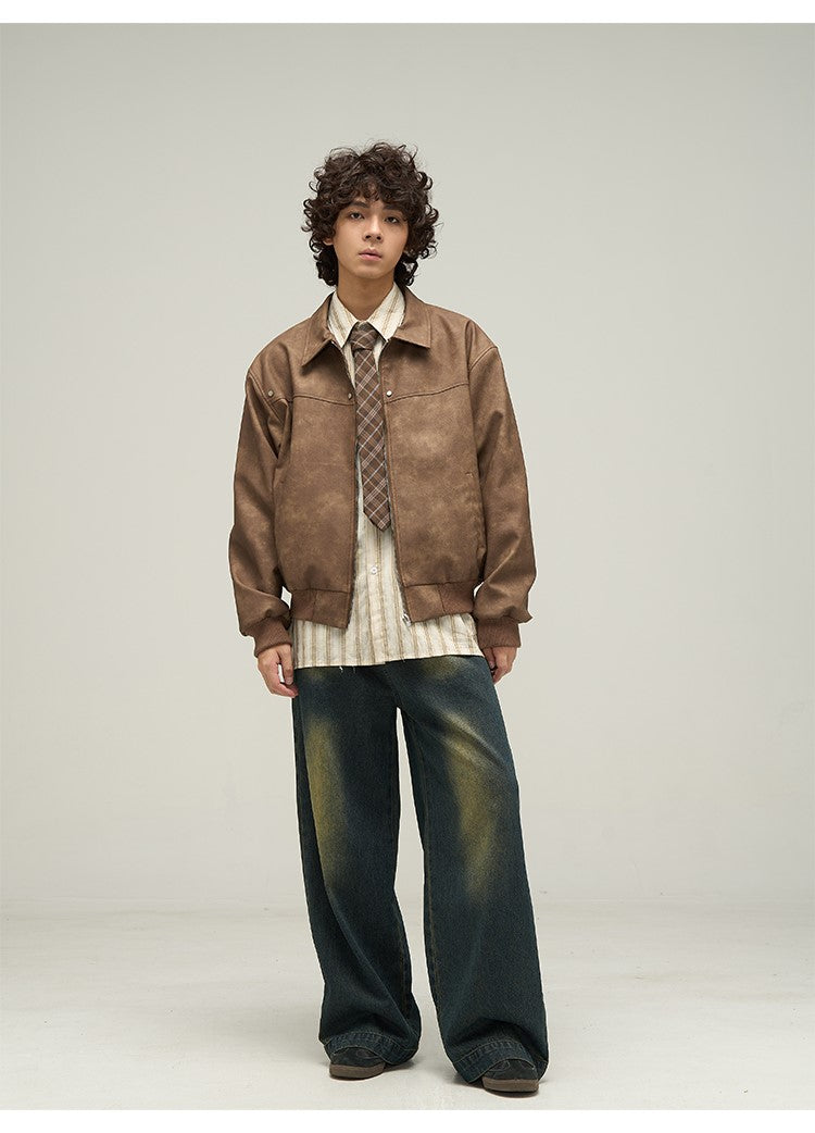 WLNEXT Vintage-Inspired Distressed Faux Leather Jacket