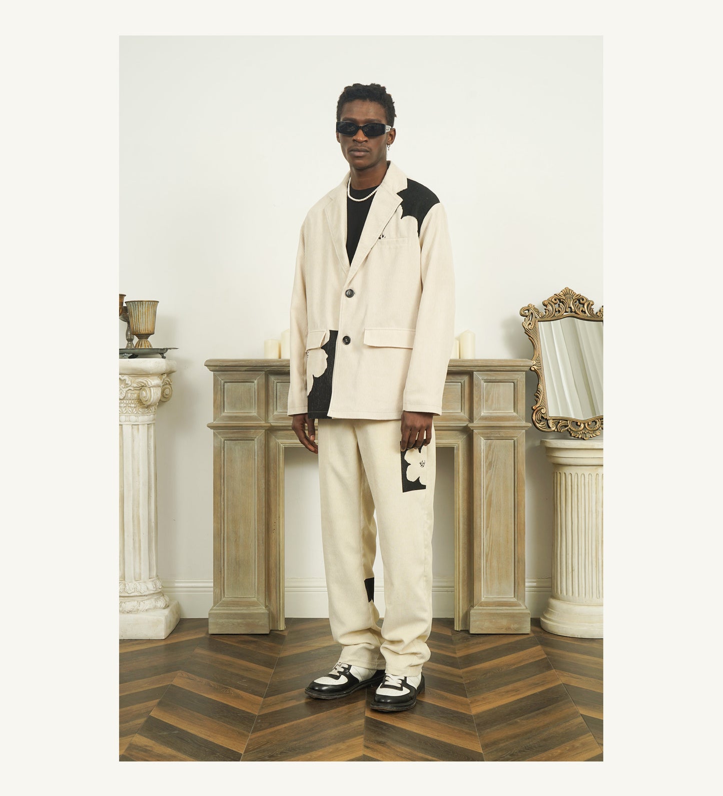 Two-Tone Flower Corduroy Blazer - EMPTY REFERENCE