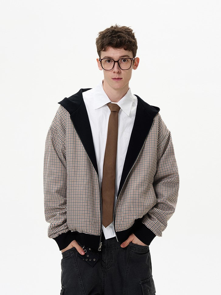 MADWITCH Double-Sided Plaid Zip-Up Hoodie
