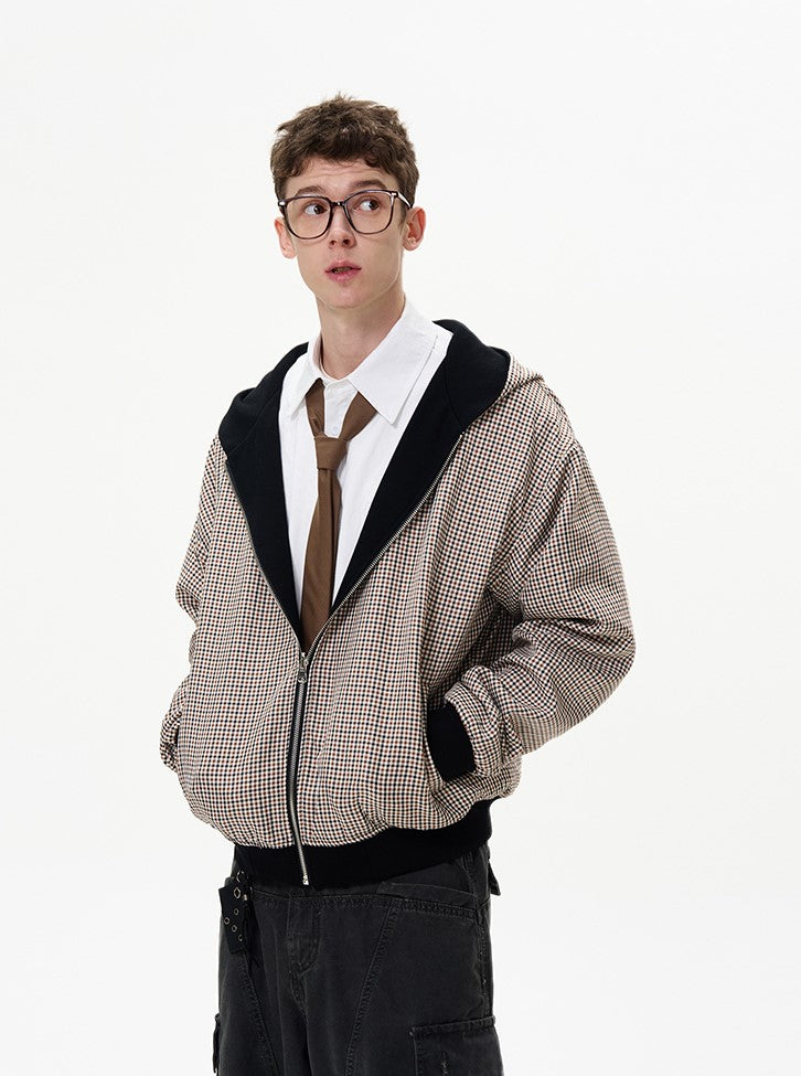 MADWITCH Double-Sided Plaid Zip-Up Hoodie
