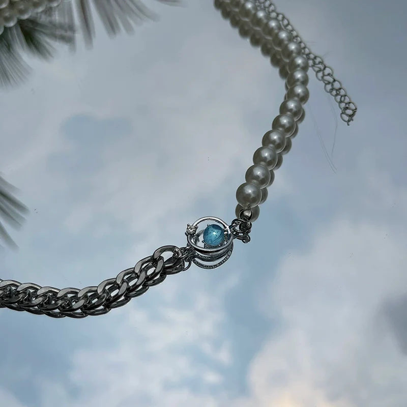 WLNEXT Circular Pearl Chain Necklace