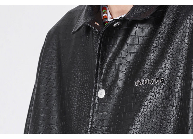 BJHG Faux-Leather Biker Jacket with Croc Texture