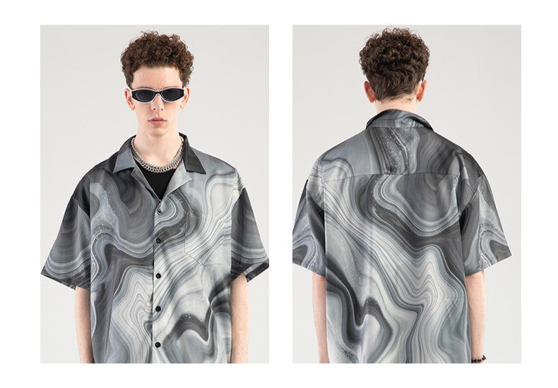 NOSAW Marble Print Button-Up Shirt