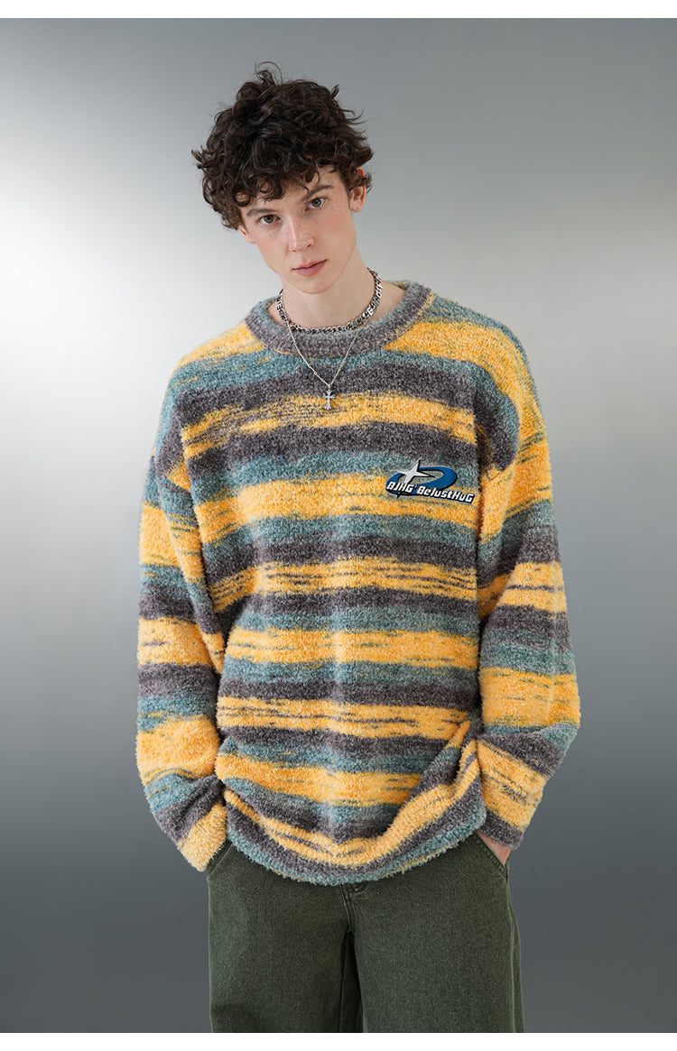 BJHG Striped Sweater with Contrast Paint Design