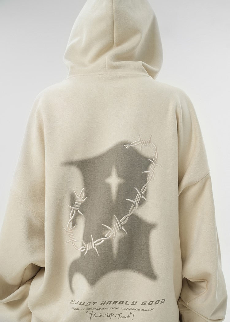 BJHG Suede Hoodie with Embroidered Thorn Design