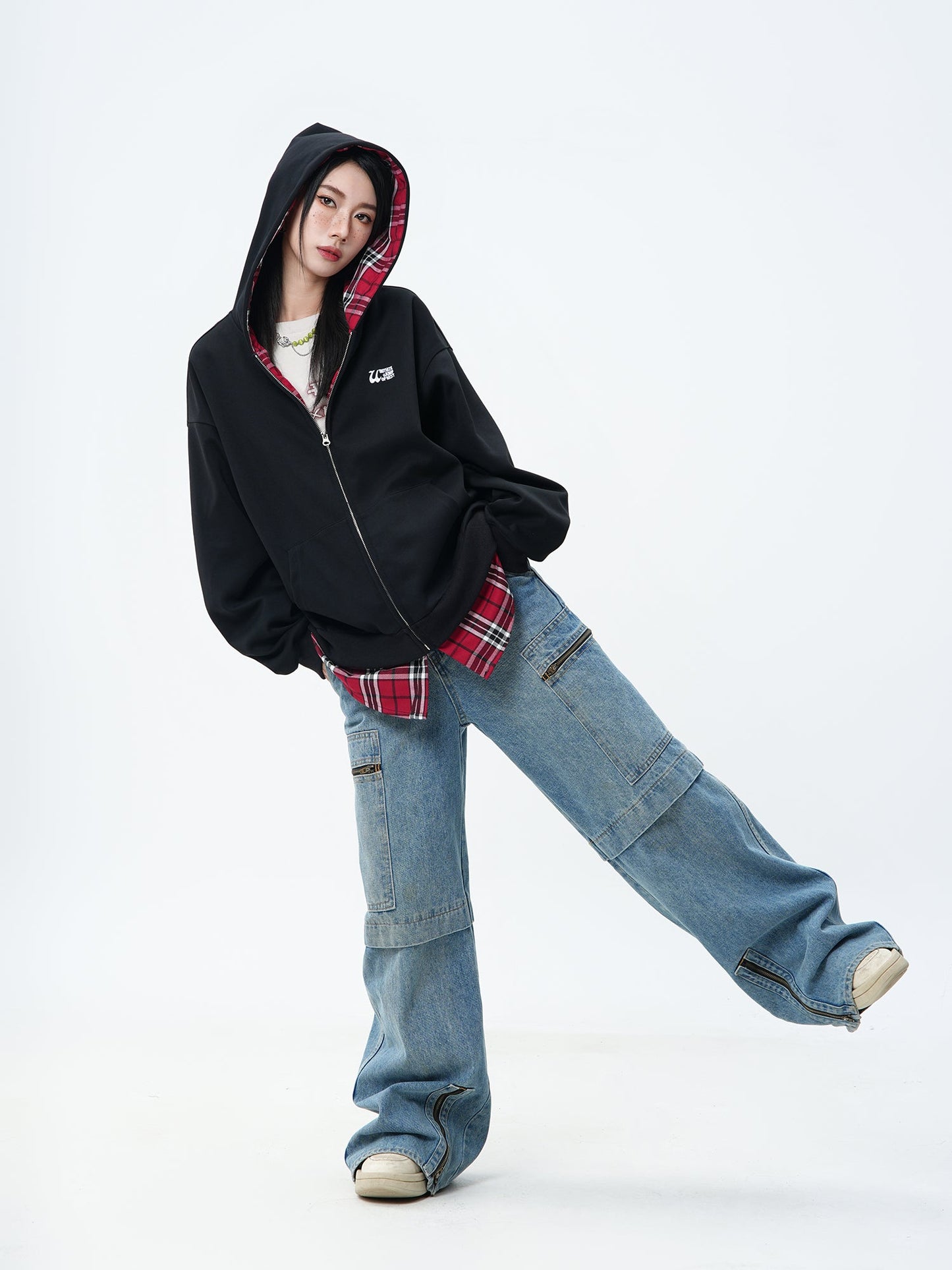 JUMPNEXT Plaid Layered Zip Jacket with Lining