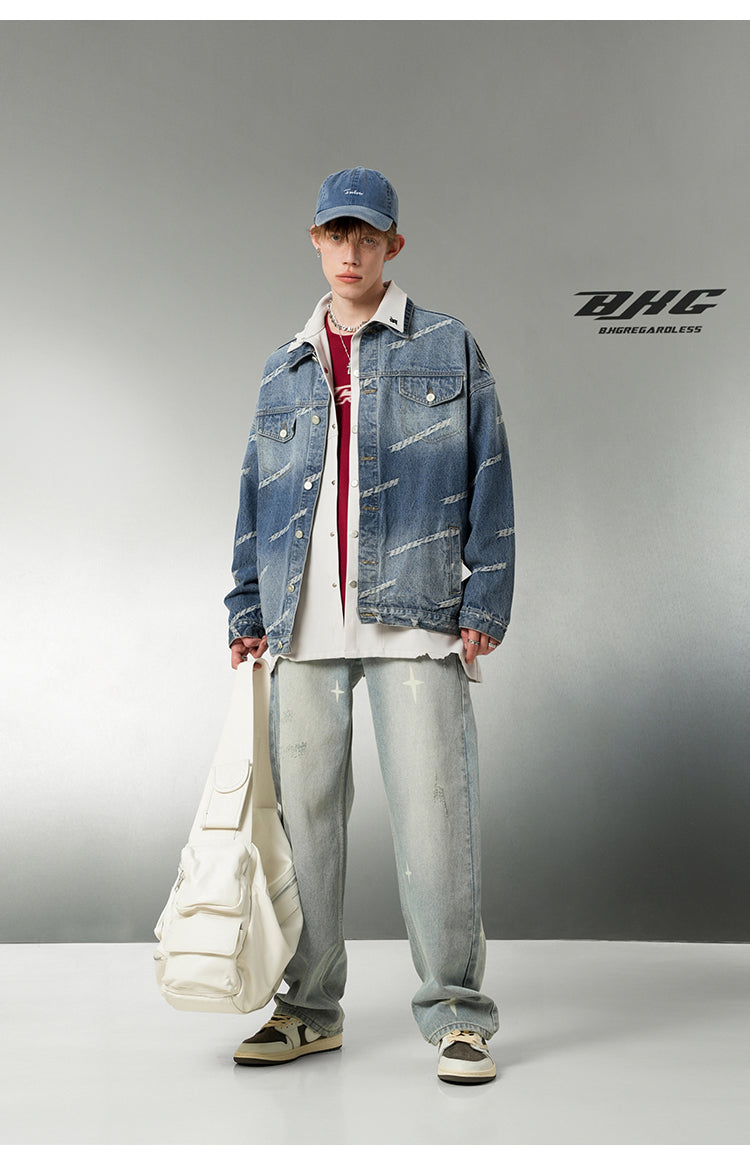 BJHG Star Spike Distressed Denim Jeans