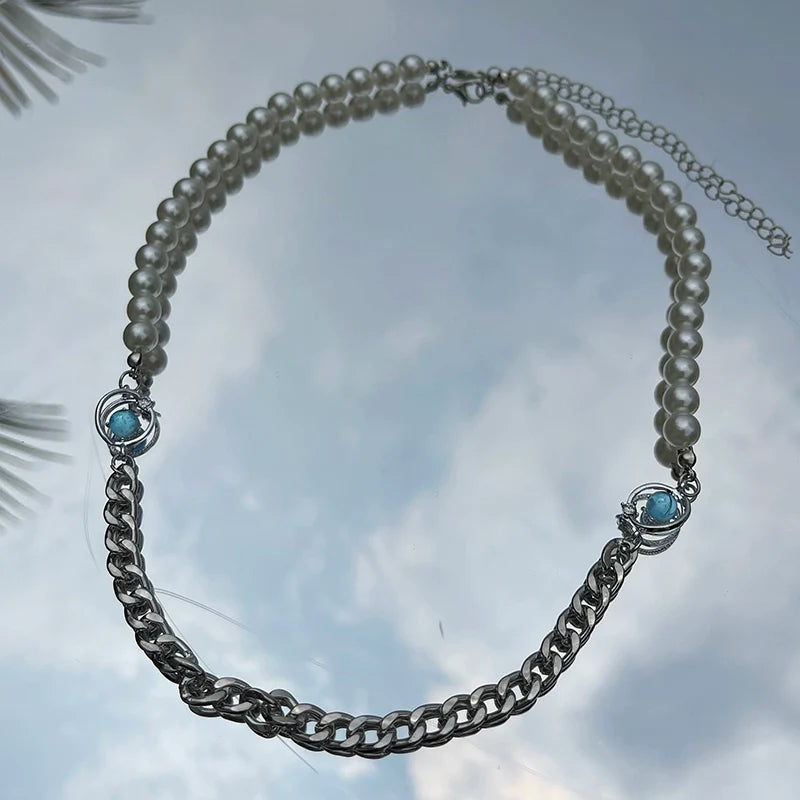 WLNEXT Circular Pearl Chain Necklace