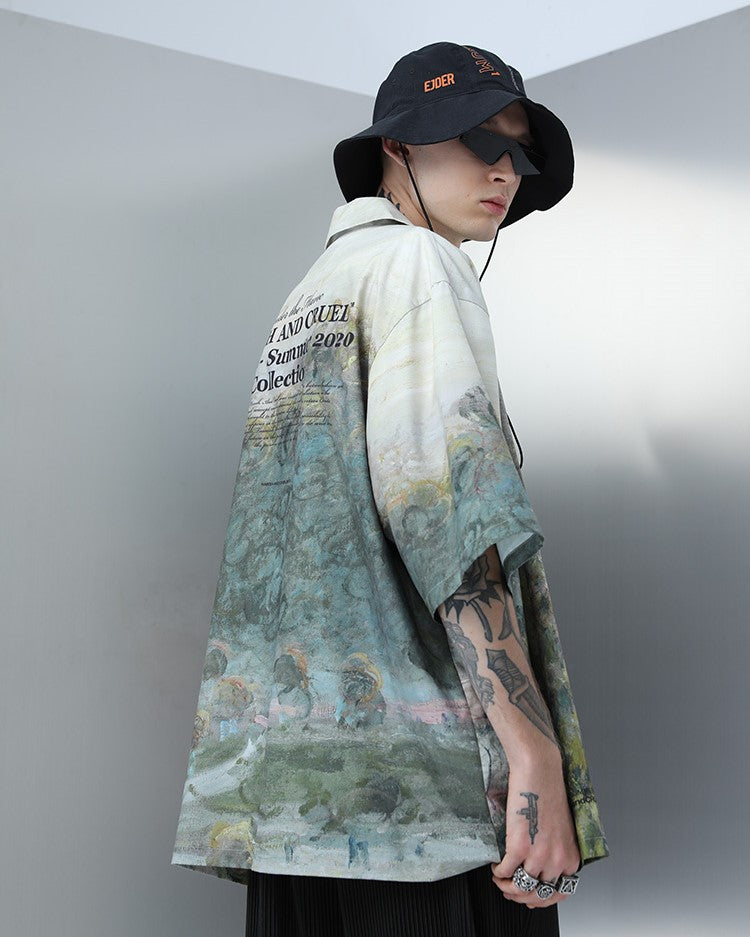 Bold and Edgy Autumn-Inspired Painted Button-Up