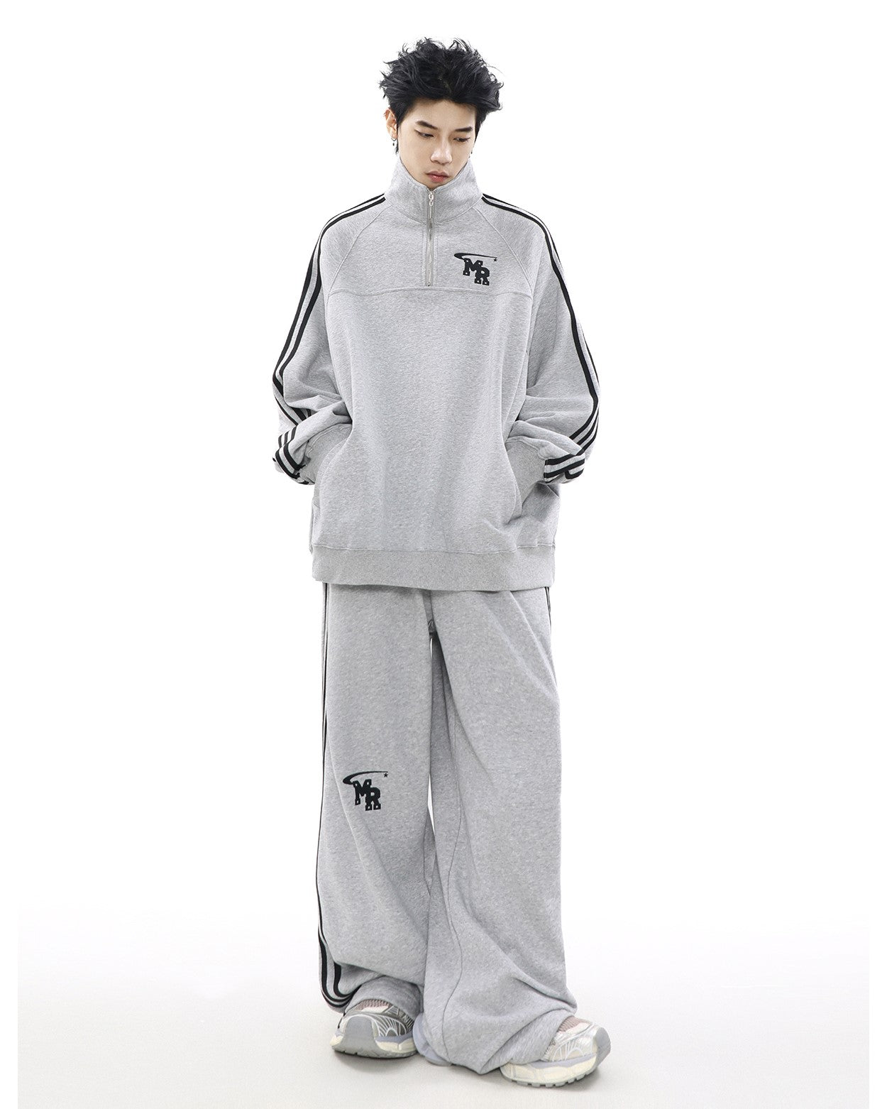 MRNEARLY Relaxed Fit Wide Leg Track Pants