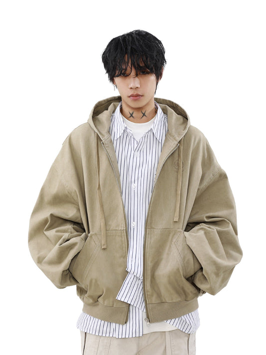 MRNEARLY Vintage-Inspired Embroidered Silhouette Zip-Up Jacket