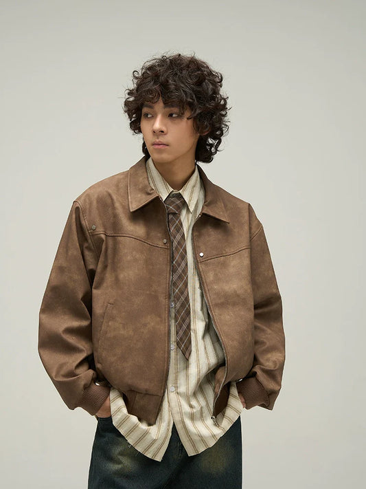 WLNEXT Vintage-Inspired Distressed Faux Leather Jacket