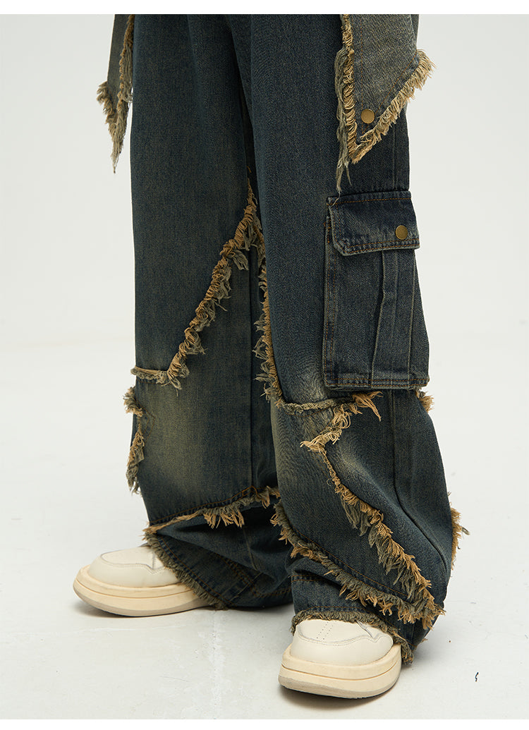 WLNEXT Star-Embroidered Jeans with Raw Edge Detail