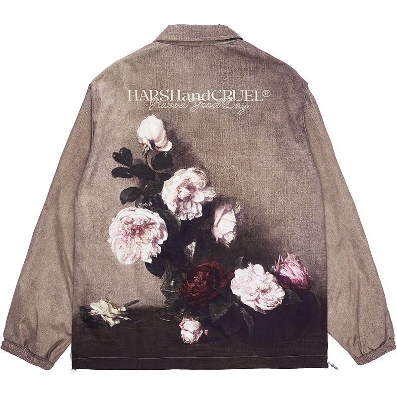 Bold and Edgy Painted Floral Windbreaker Jacket