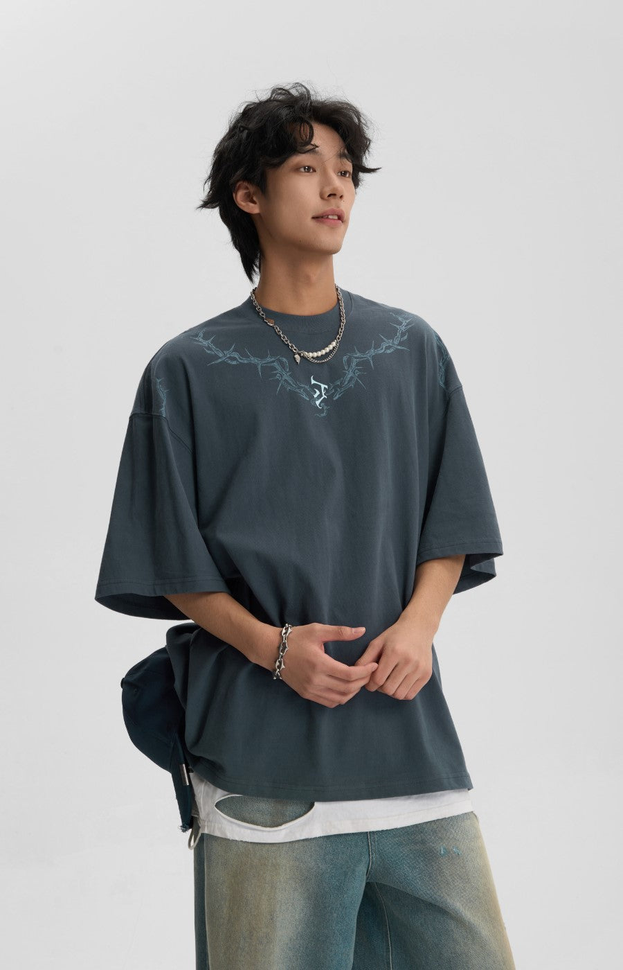 JHYQ Thorn Design Collar T-Shirt