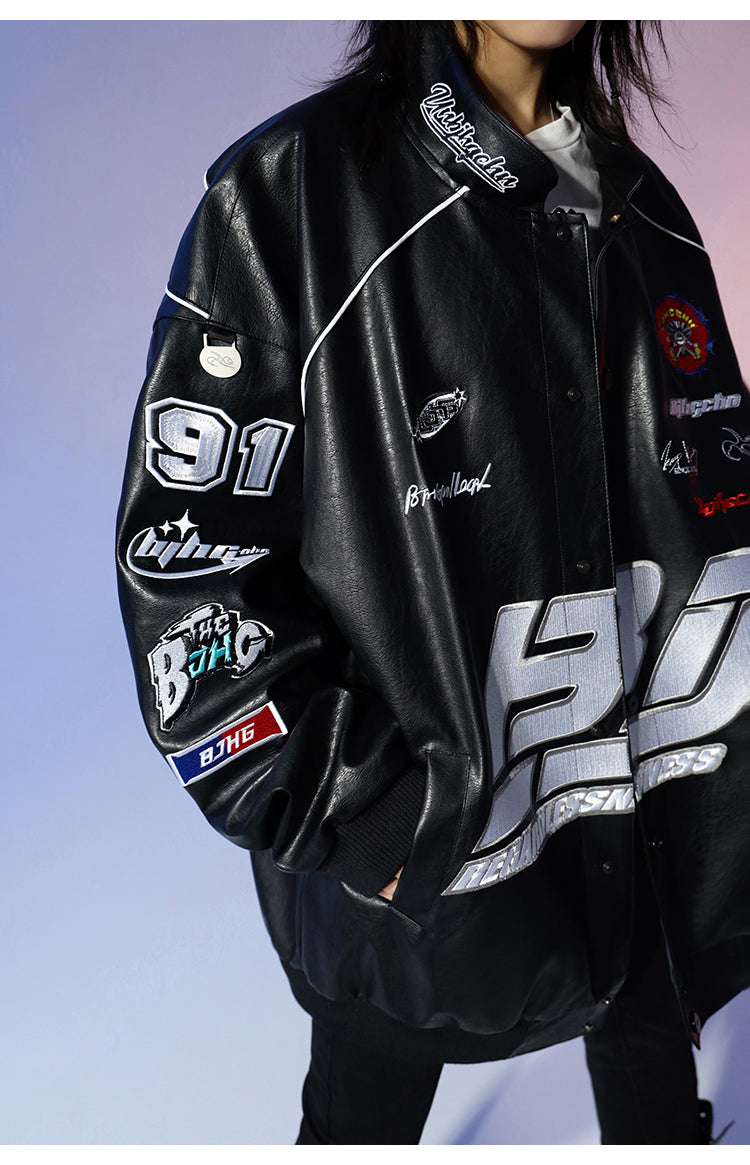 BJHG Distressed Biker Jacket with Patches