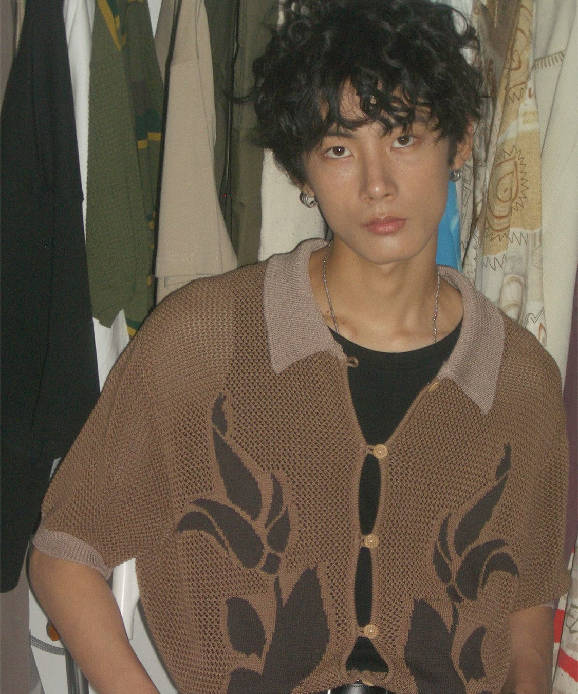 PHYSBOY Vintage Leaf Crochet Button-Up Shirt