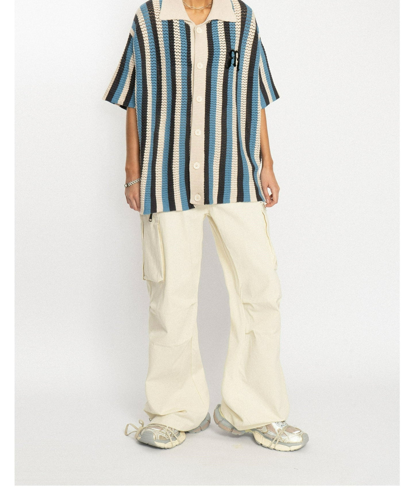 Striped Crochet Collar Shirt - EMPTY REFERENCE