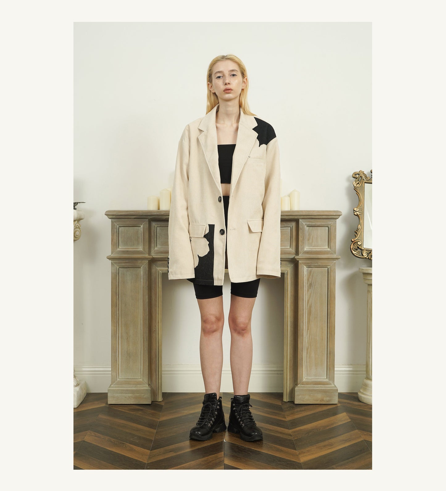 Two-Tone Flower Corduroy Blazer - EMPTY REFERENCE