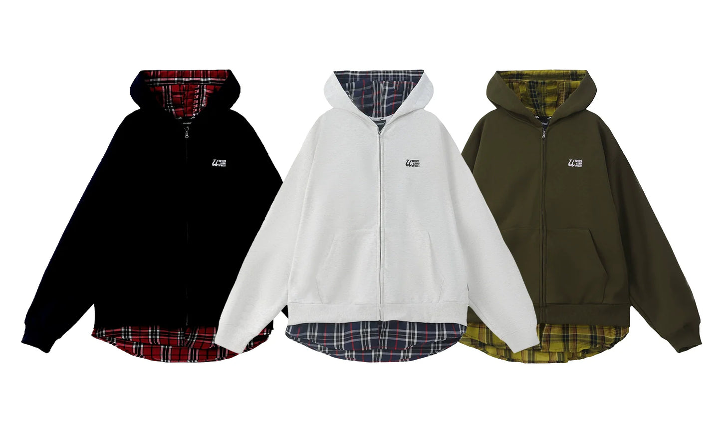JUMPNEXT Plaid Layered Zip Jacket with Lining