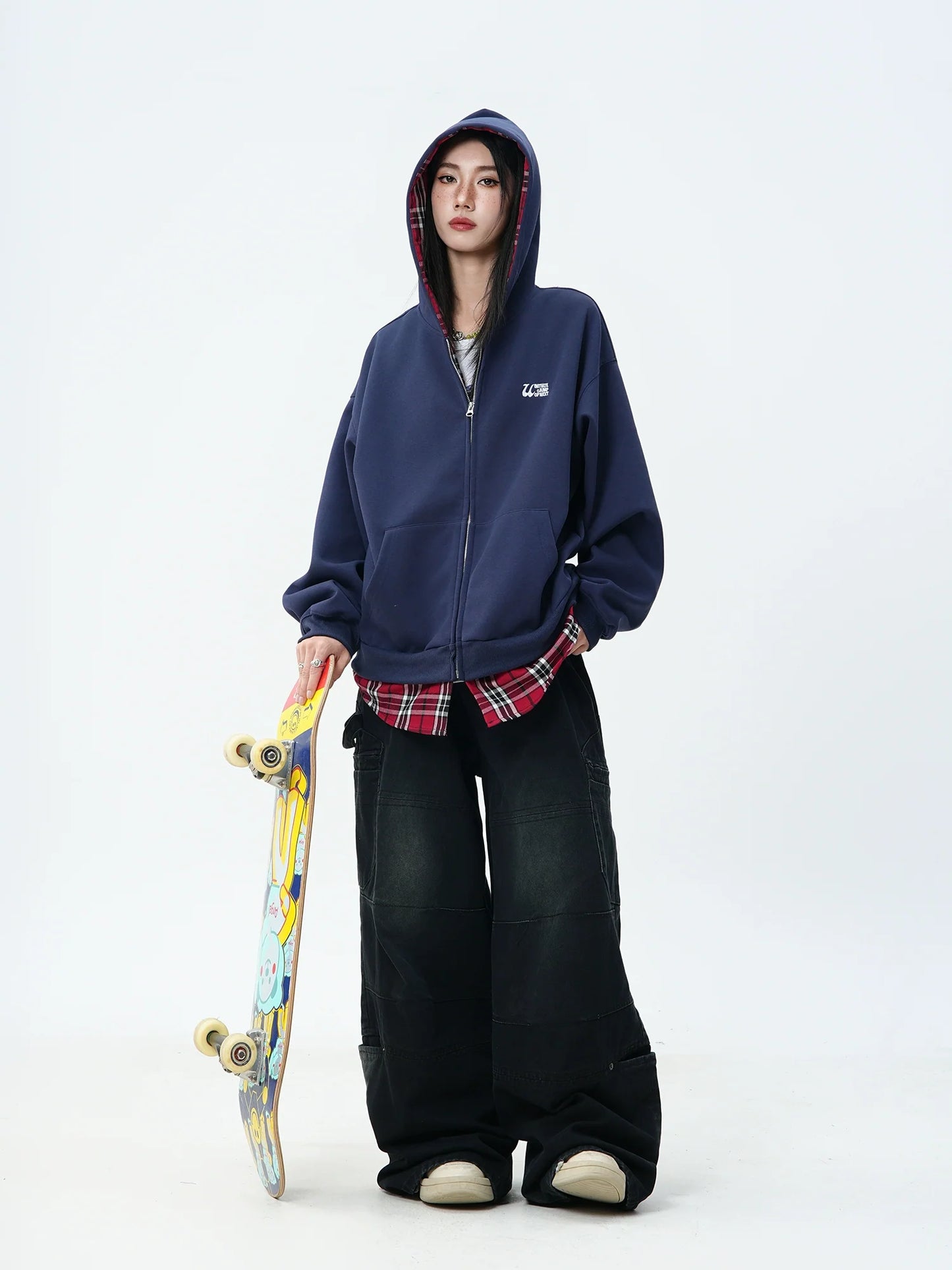 JUMPNEXT Plaid Layered Zip Jacket with Lining