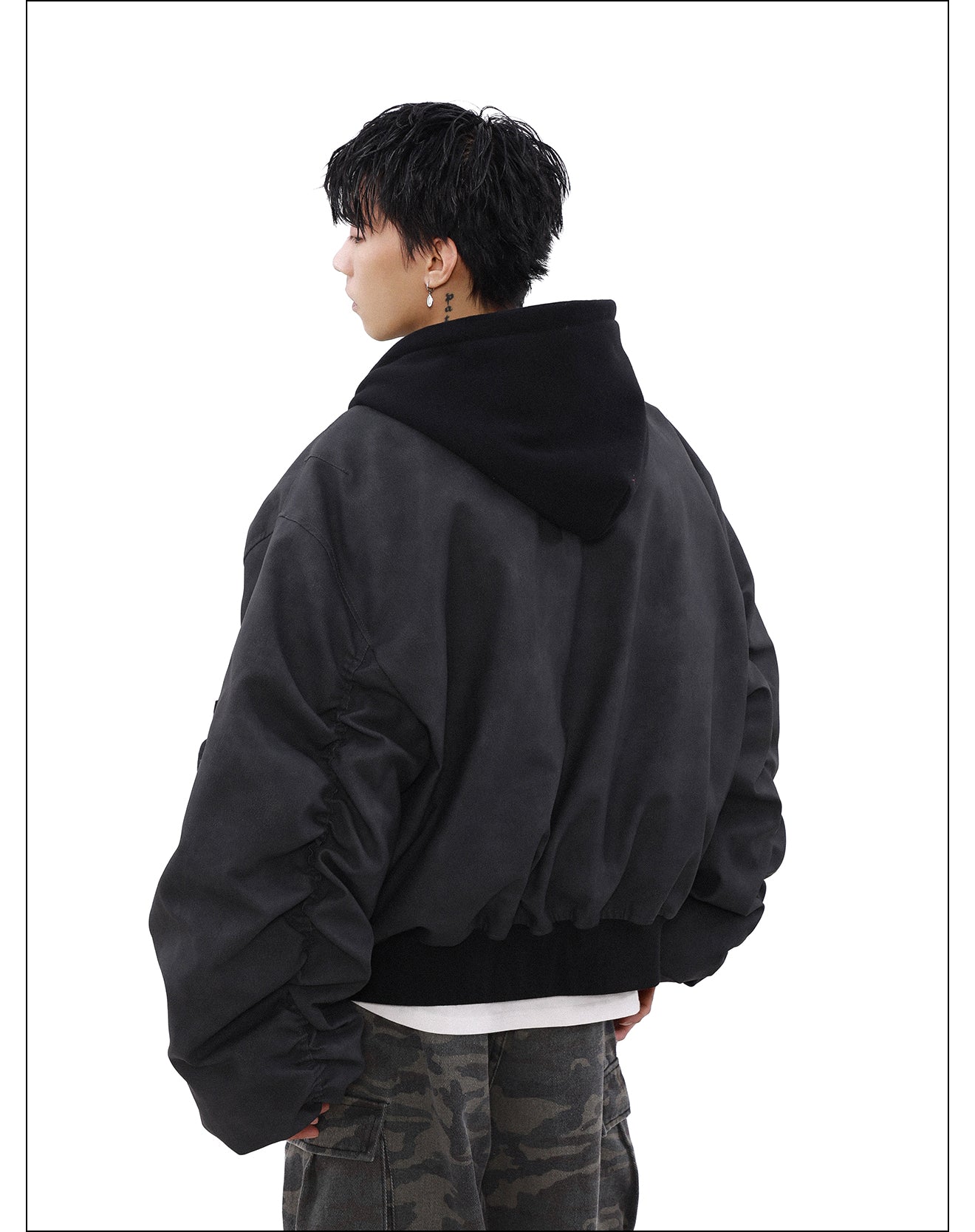 MRNEARLY Retro Distressed Bomber Jacket