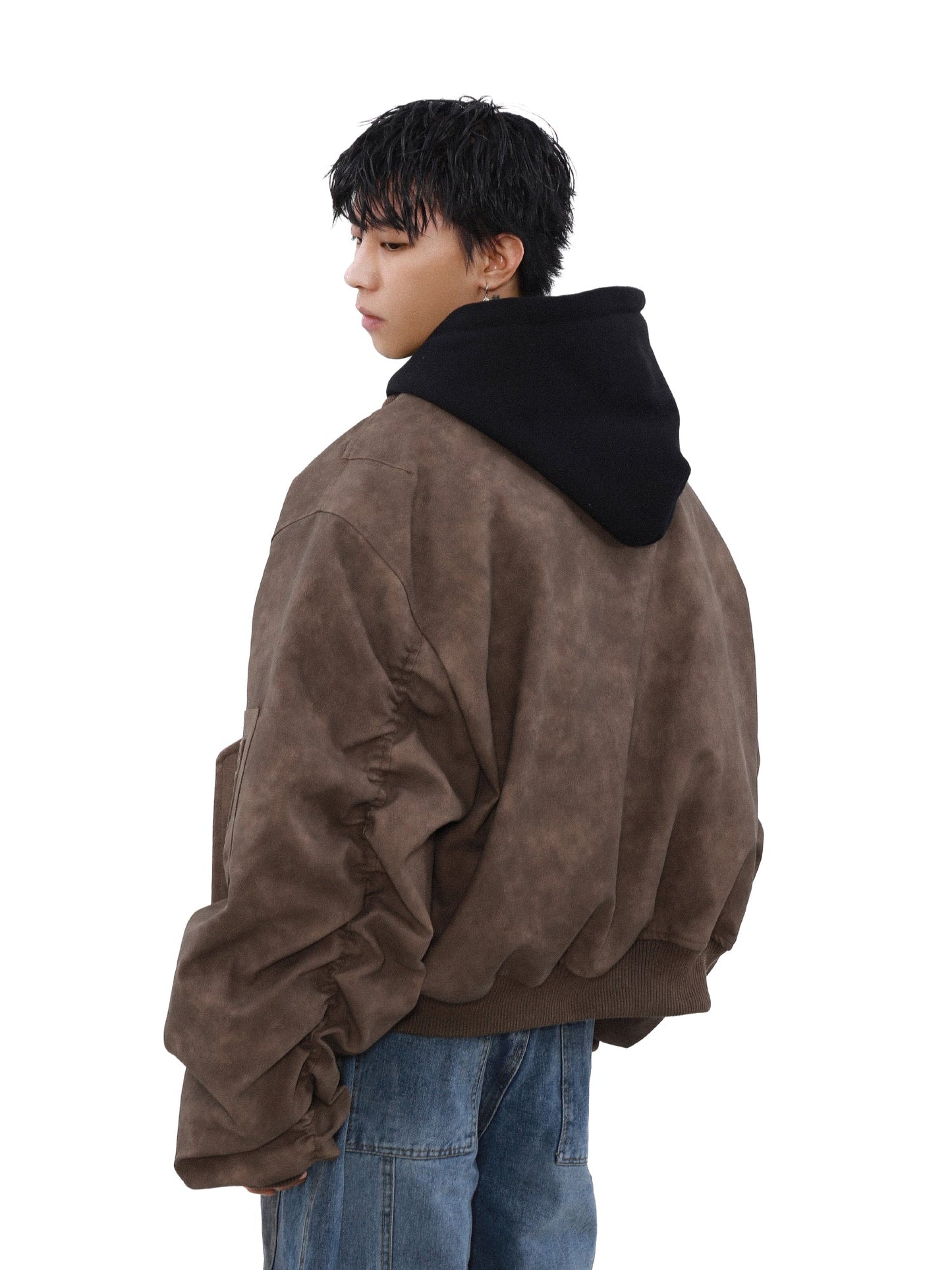 MRNEARLY Retro Distressed Bomber Jacket