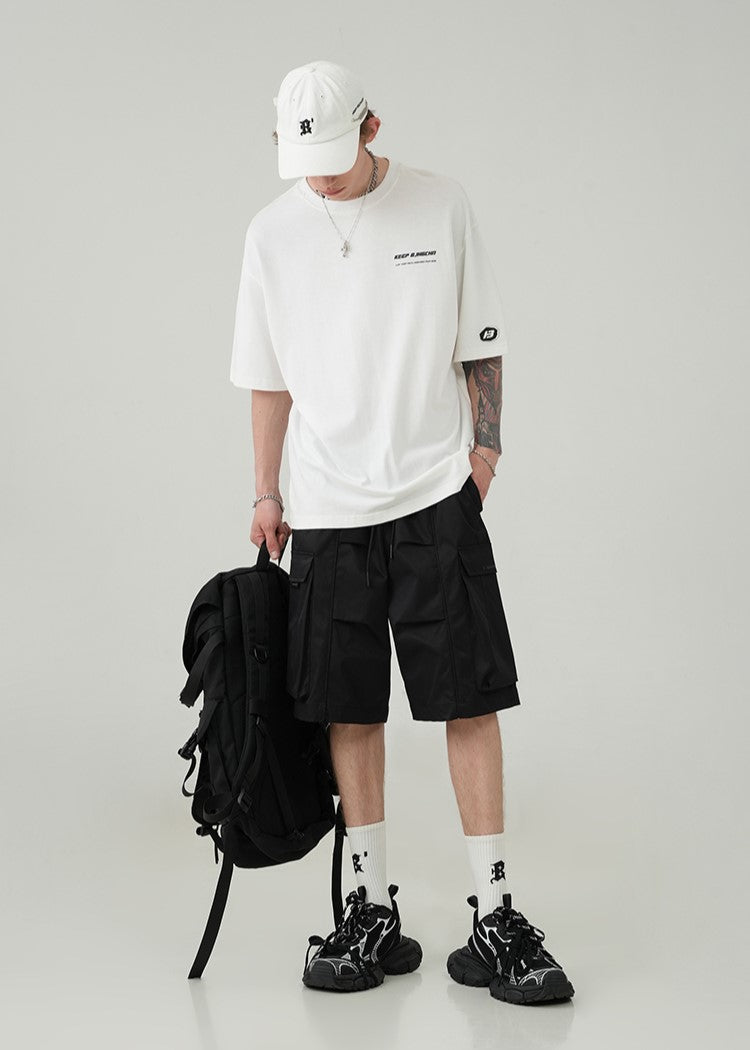 BJHG Drawstring Cargo Shorts with Pleated Design