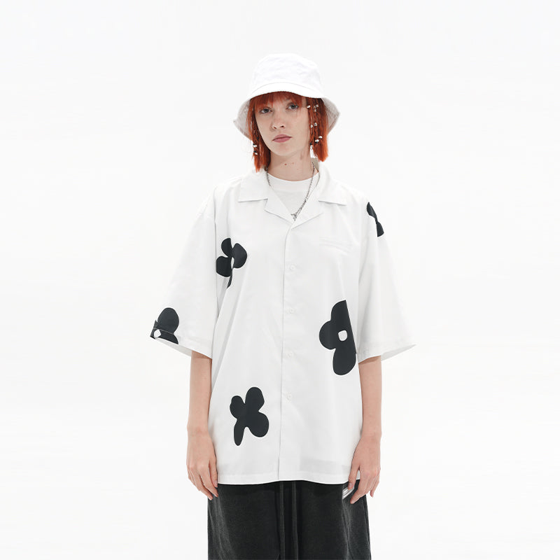 Bold and Edgy Solitary Flower Button-Up