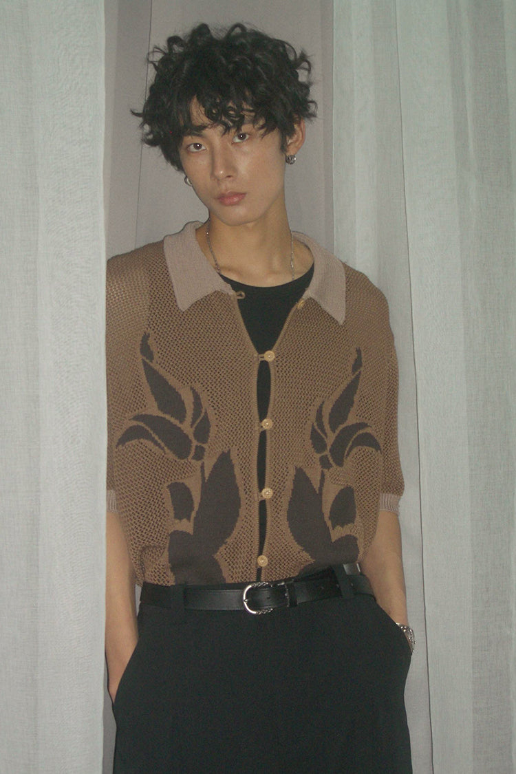 PHYSBOY Vintage Leaf Crochet Button-Up Shirt