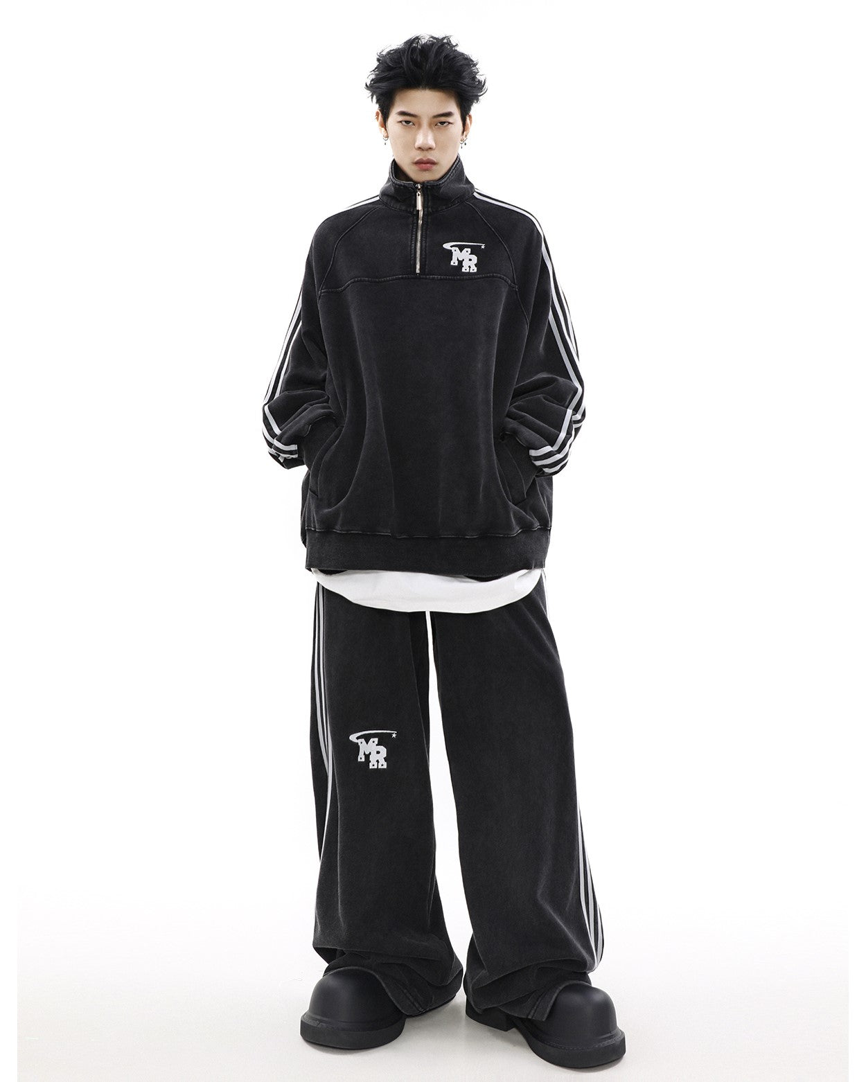 MRNEARLY Relaxed Fit Wide Leg Track Pants