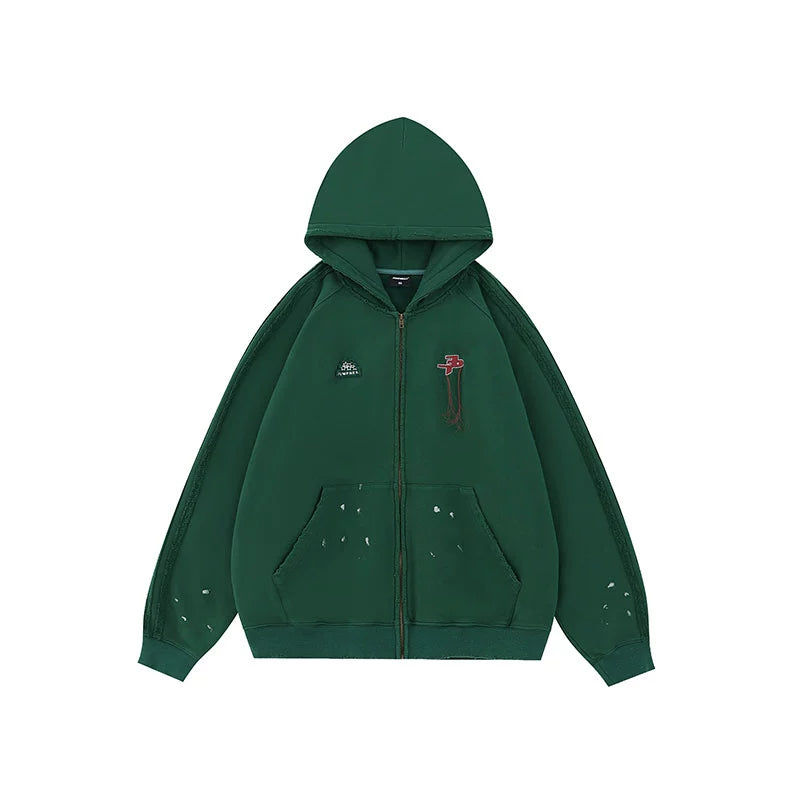 JUMPNEXT Distressed Striped Zip-Up Jacket